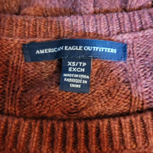 American Eagle AEO Terracotta Orange Cable Knit Sweater Sz XS Side Zipper Unique - Picture 6 of 13